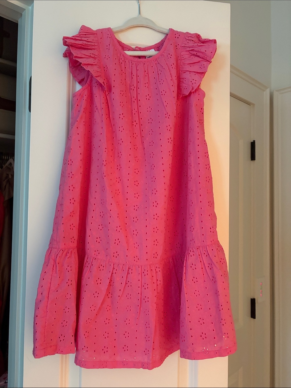 Nordstrom Bright Pink Eyelet Ruffle Sleeve Dress